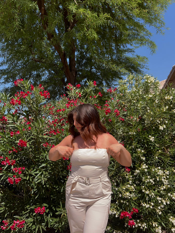 HAZEL STRAPLESS CARGO JUMPSUIT