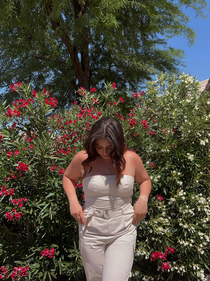 HAZEL STRAPLESS CARGO JUMPSUIT