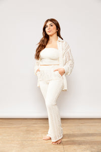crochet cover up bottoms pockets cream beach wear front flared