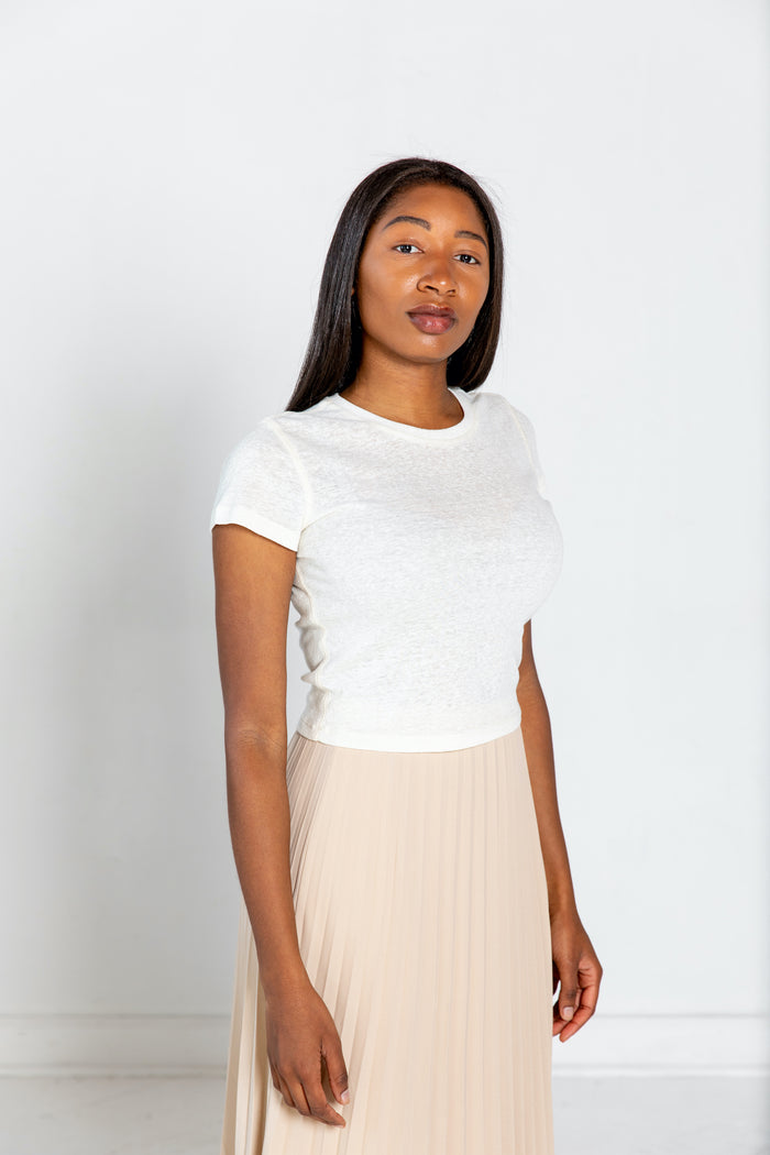 nude pleated maxi skirt side slit front