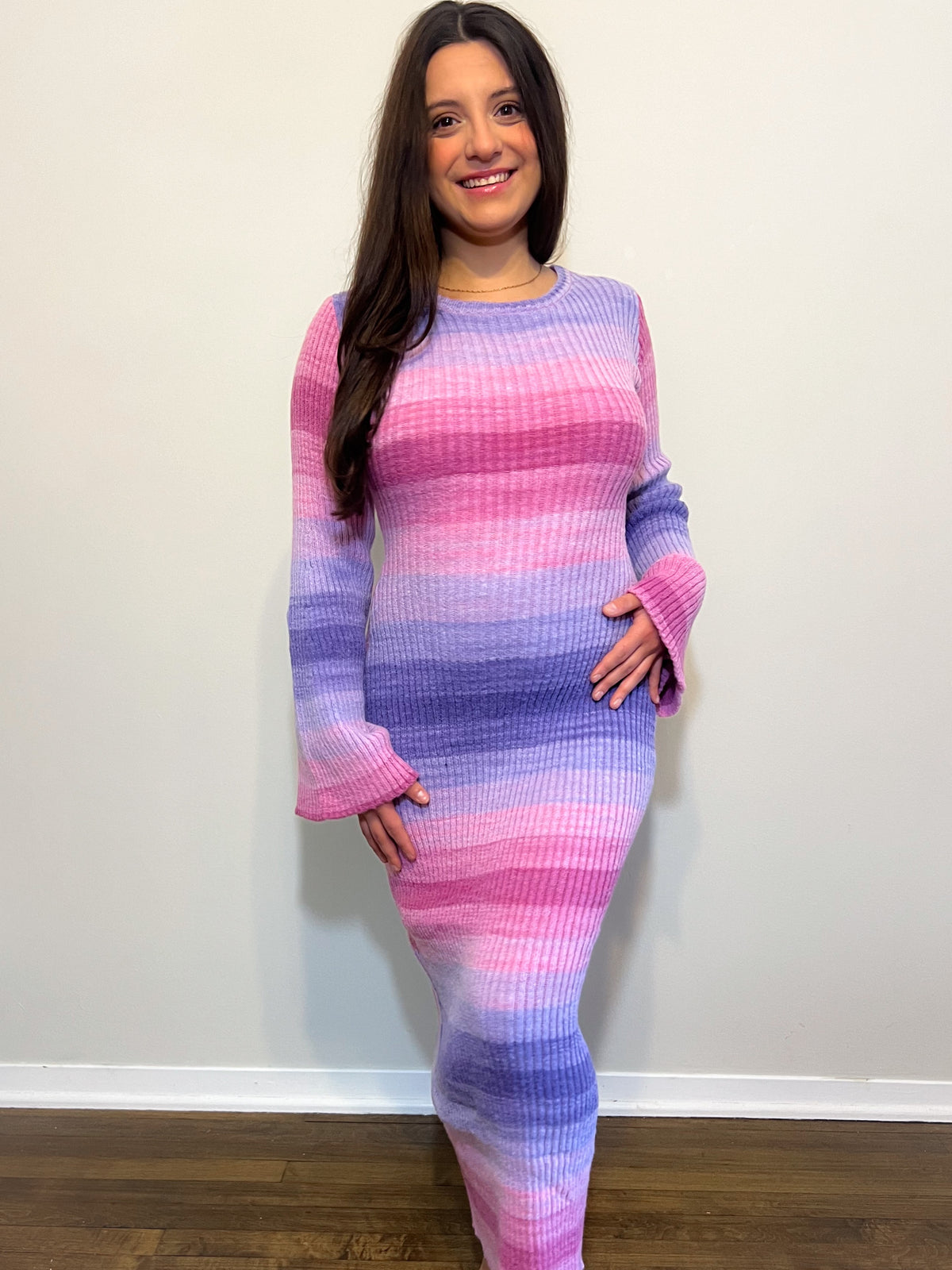 blush pink sweater dress Rishelle Embellished Sweater Dress