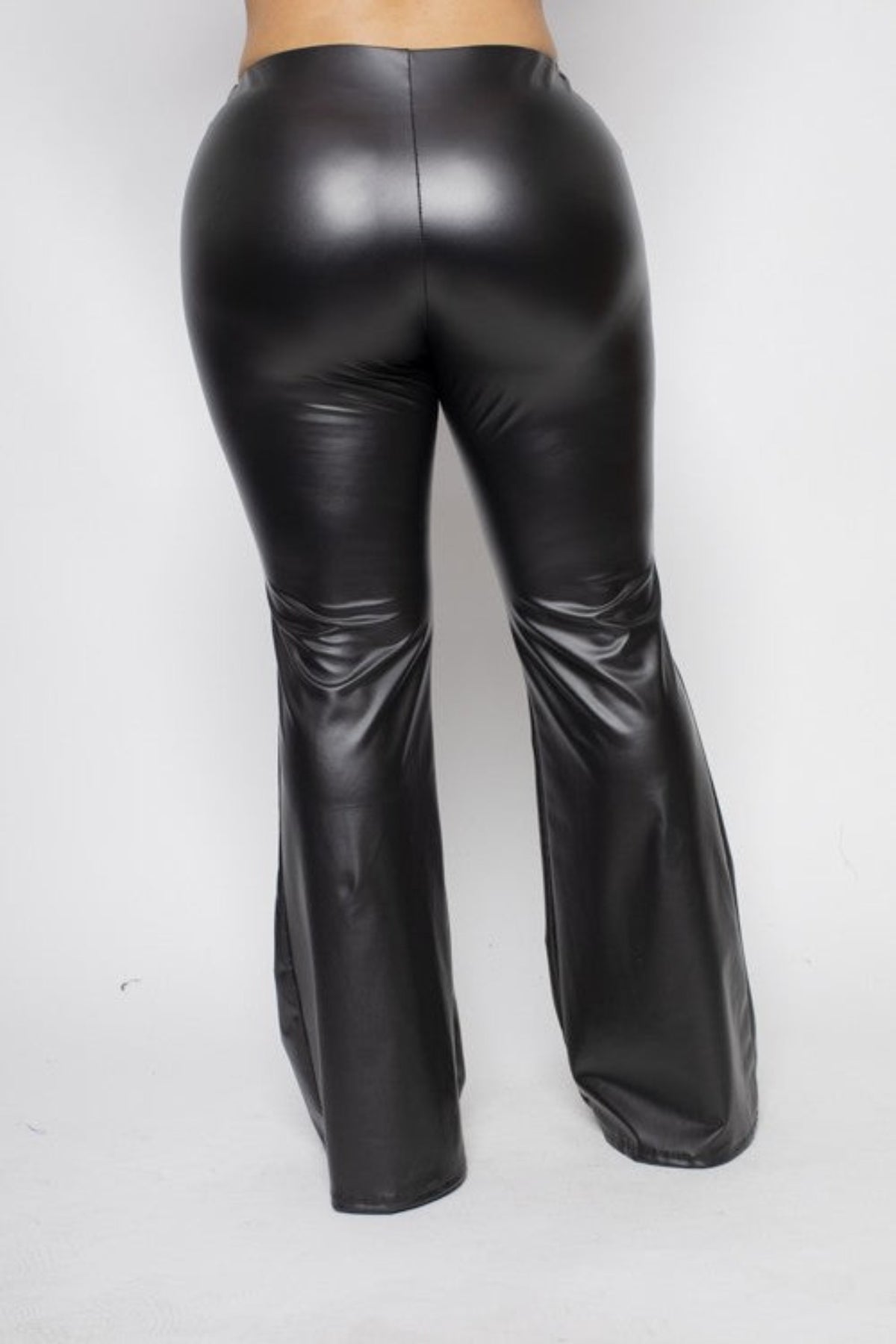 vegan leather flared plus size pants front black  back view