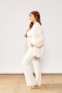 crochet cover up blouse top pockets cream beach wear front 