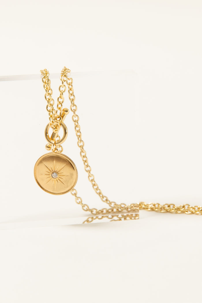 medallion gold toggle necklace 