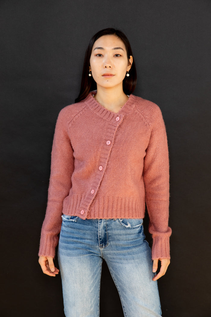 pink womens cardigan long sleeves front